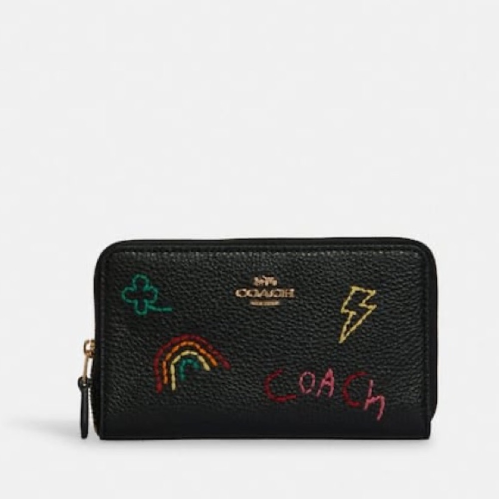 New💃Coach Medium Id Zip Wallet With Diary Embroidery - Picture 5 of 6